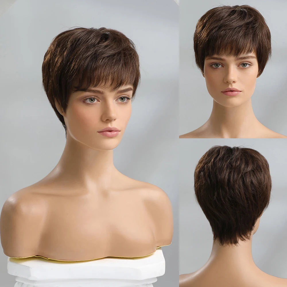 Short Layered Ombre Blonde Pixie Cut Wig With Bangs For Women