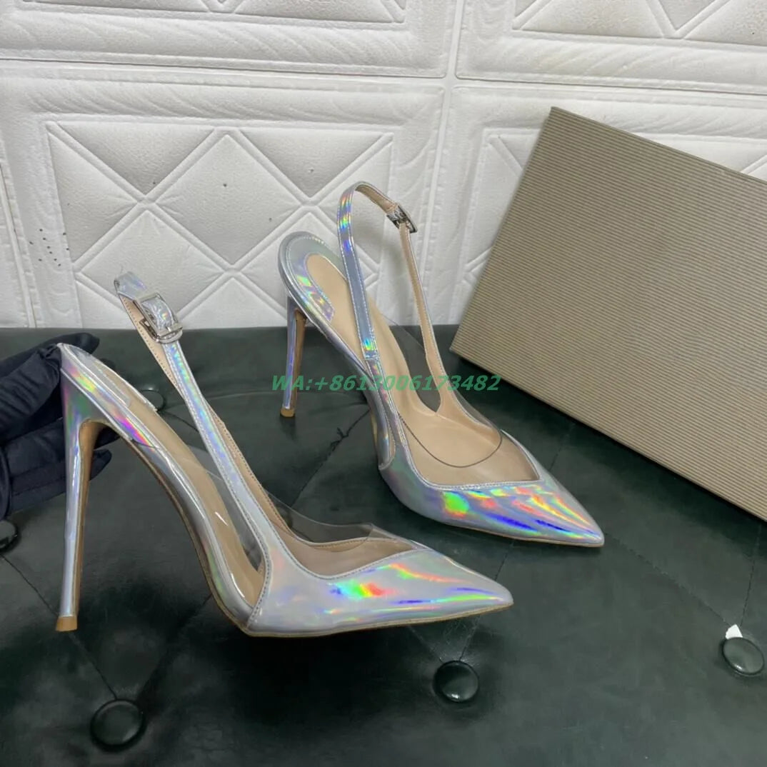 Elegant Women Design Brand High Heel Pointed Toe Slingback Shoes 12Cm High Heel Sexy Lady Pointy Slingback Stilettos Plus Size