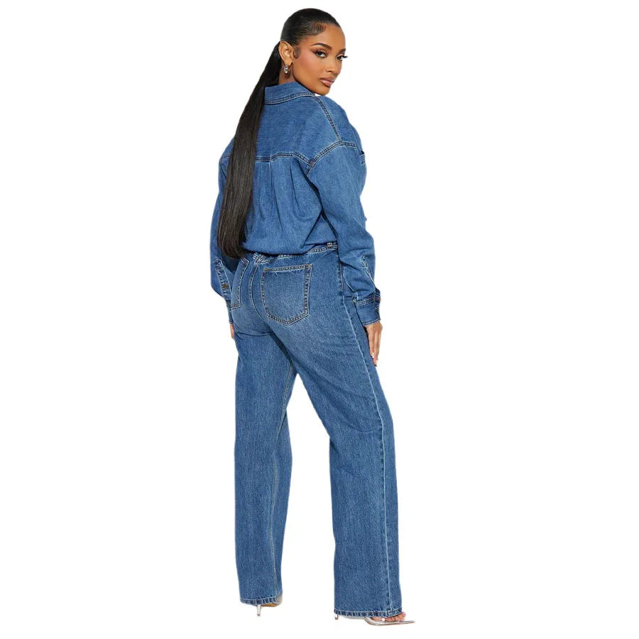 Washed Distressed Denim Jumpsuit