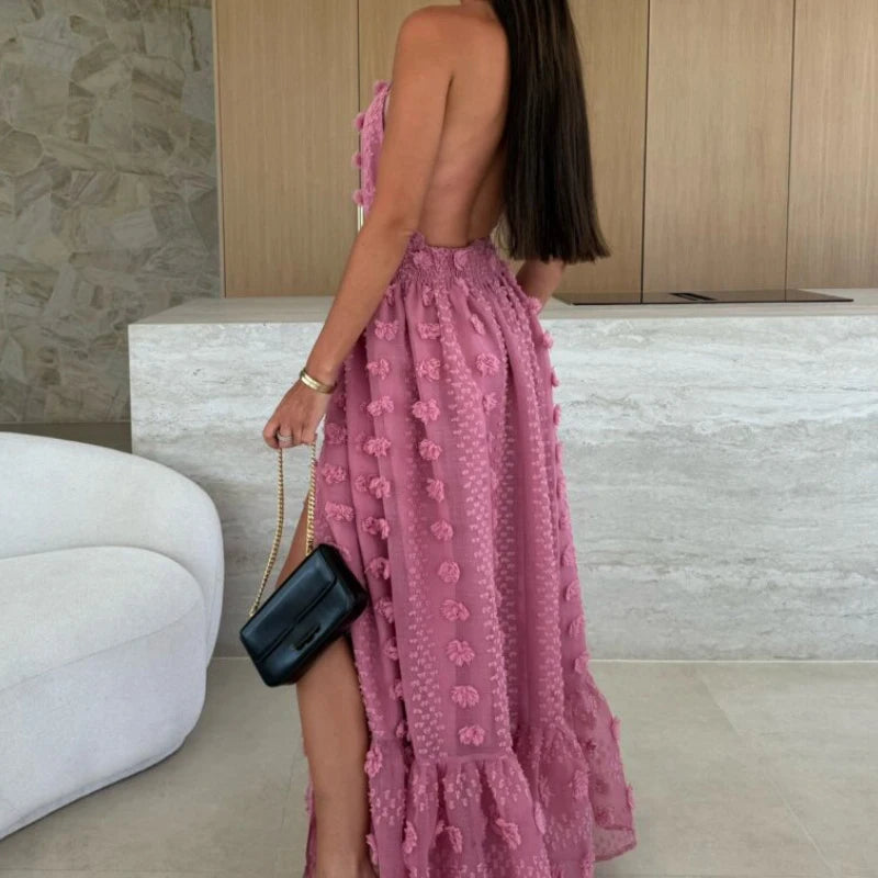 Summer Halter Jacquard Backless Maxi Dress for Women