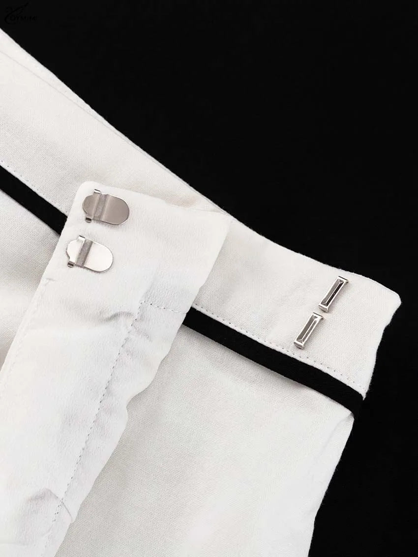 Oymimi Fashion White Cotton Two Piece Outfits Woman Elegant O-Neck Patchwork Short Sleeve Open Back Tops And Straight Skirts Set