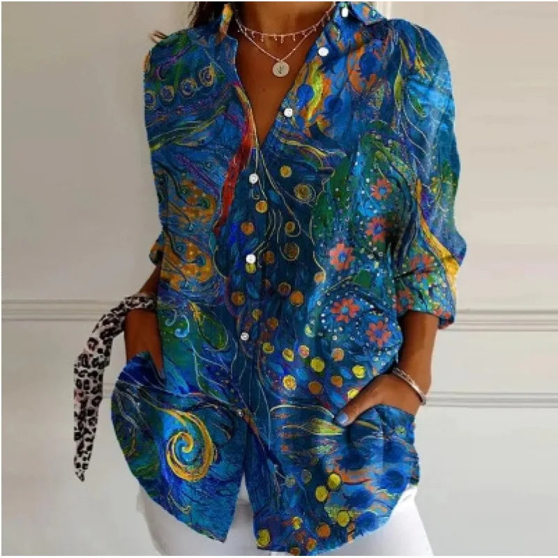 Ditsy Floral Oversized Dropped Shoulder Blouse for Women