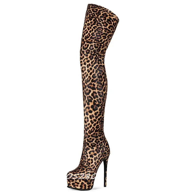 Colorful Graffiti Print Thigh High Platform Boots for Women
