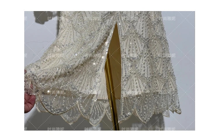 Fashion New Fashion Long-sleeved Sequined Pearl Bead Cardigan Women's Top High-waisted Skirt 2-piece 2025 Spring New Skirt Sets