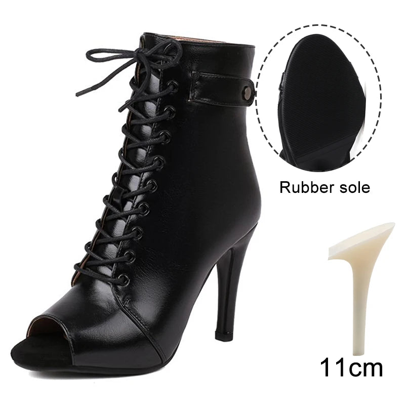 Leather Latin Dance Ankle Booties With Heels for Women