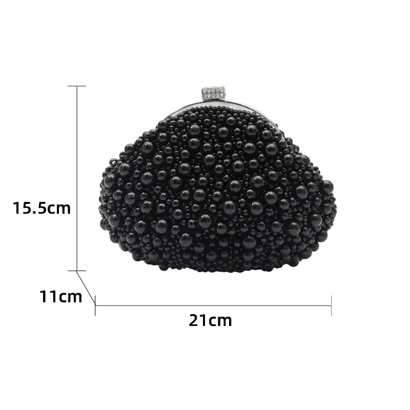 Full Black Pearls Evening Clutch Bags for Women Luxury Designer Mini Beading Handbags Chain Shoulder Bag Tote Mini Female Purses