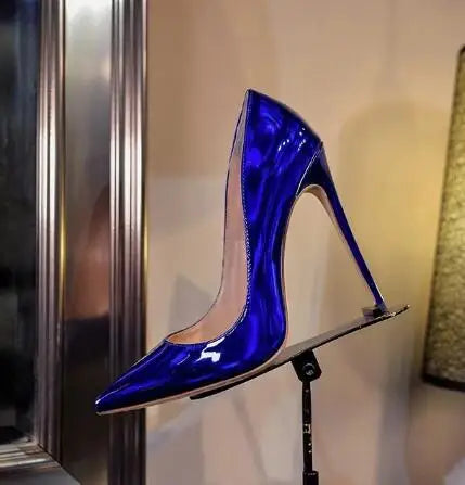 Shiny Patent Leather Pointed Toe Slip On Pumps for Women