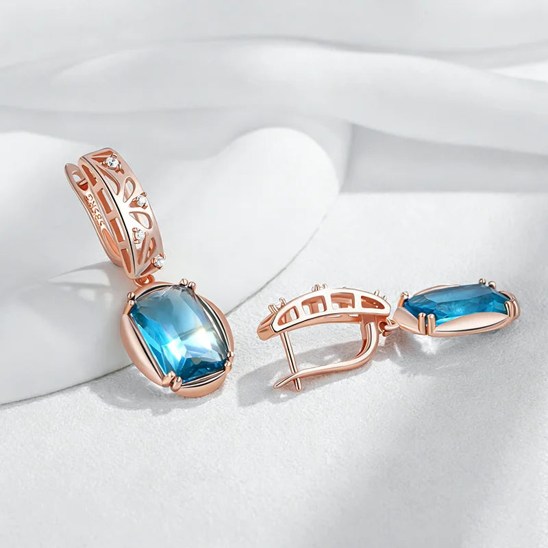 Rose Gold Blue Zircon Drop Earrings
