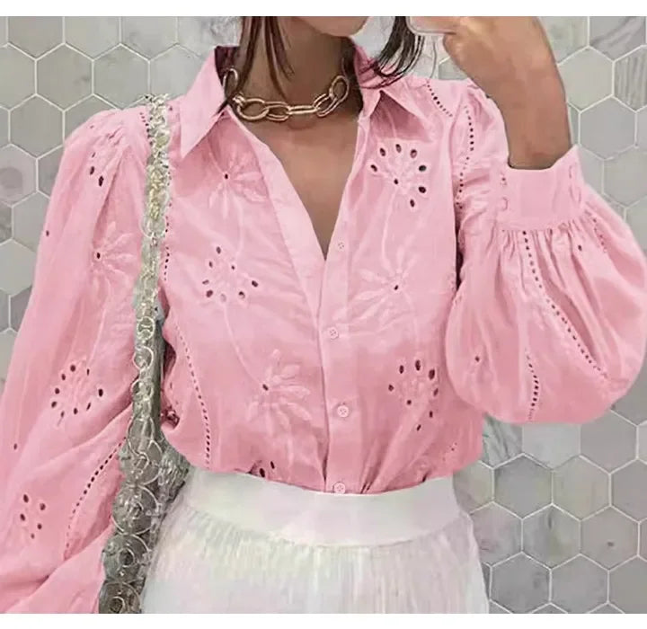 Sexy Pink Women Tops Single Breasted Solid Color Long Sleeved Collar Cardigan Shirt for Female Streetwear 2024 Autumn/Winter New