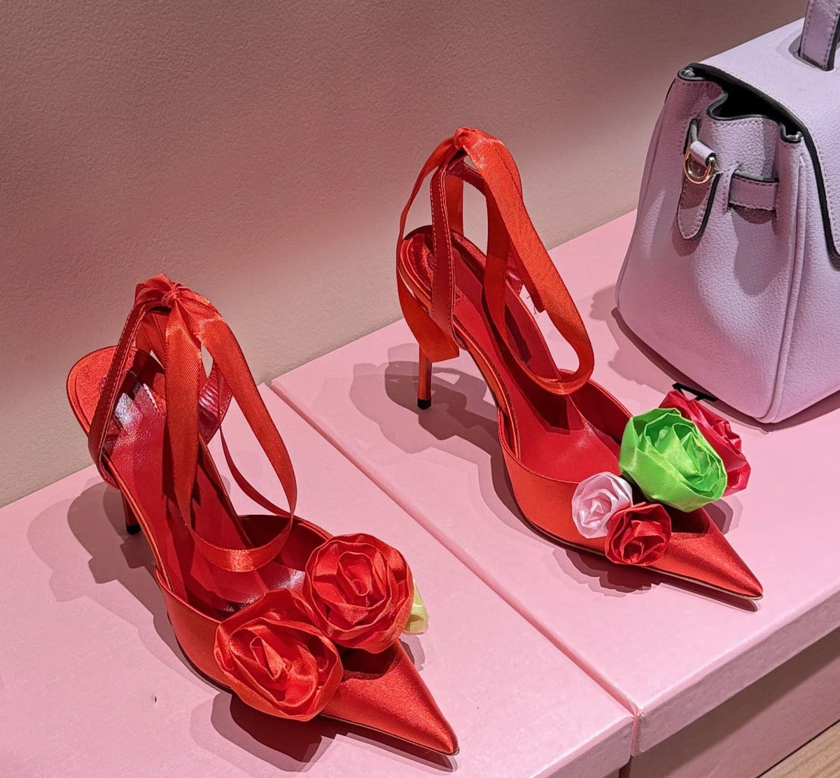 Rose Flower Pointed Toe High Heel Sandals for Women