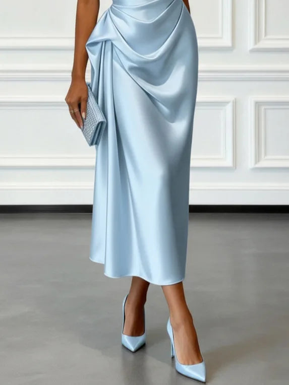 Elegant Satin Sleeveless Evening Party Midi Dress for Women