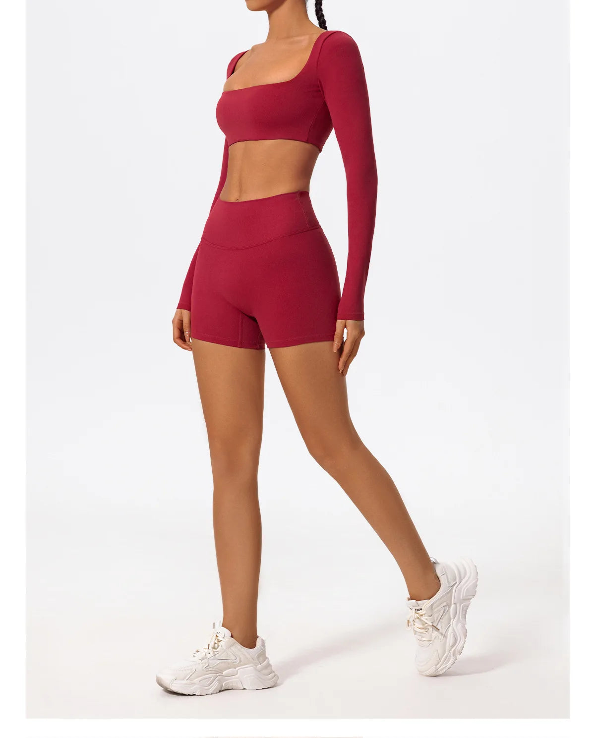 Sporty Solid U-Neck Crop Top and Shorts Two-Piece Set for Women