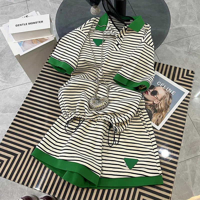 Shorts Pant Set Women Two Piece Sets Matching Sets Short Sleeve Tops Striped Pants Casual Elastic Waist Summer Y2k Streetwear