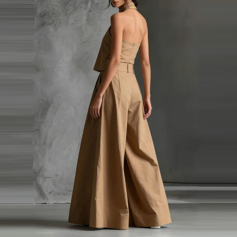 Sleeveless Halter Top And Wide Leg Pants Set for Women