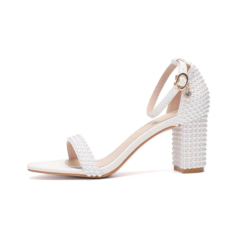 Elegant Pearl Beaded Mesh Bowknot Sandals for Women
