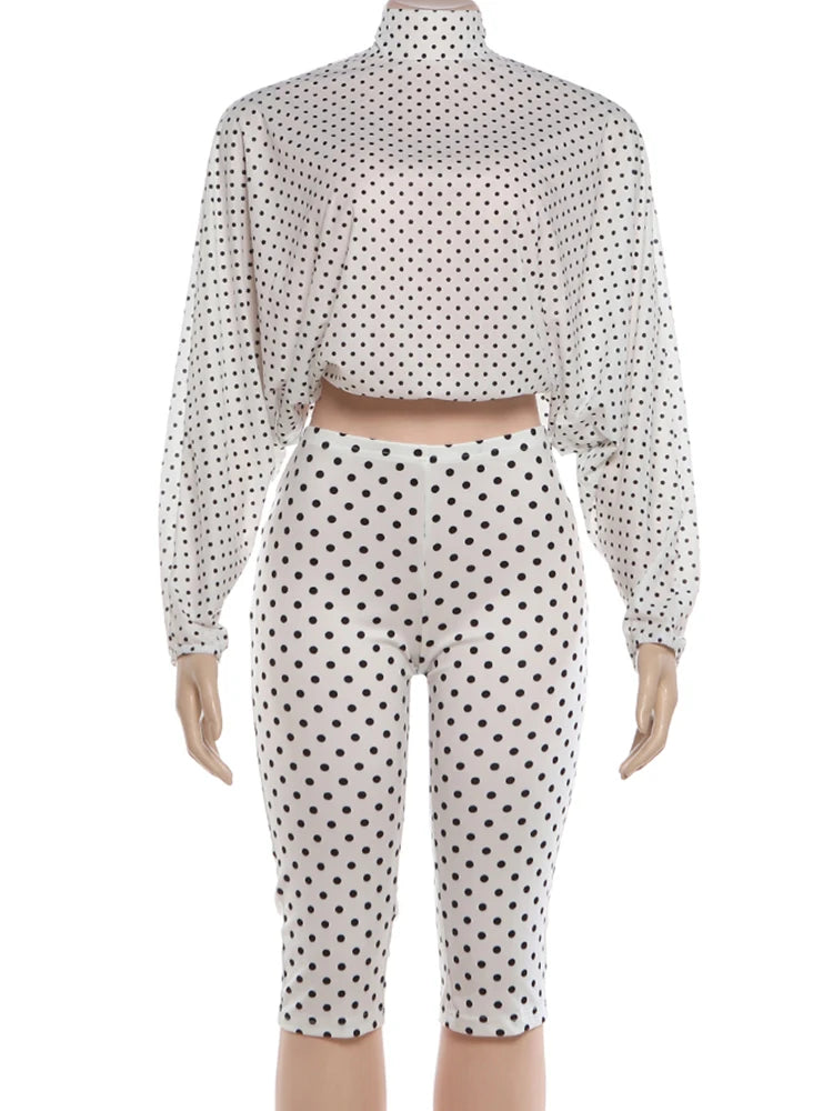 Polka Dot See Through Crop Top and Shorts Set for Women