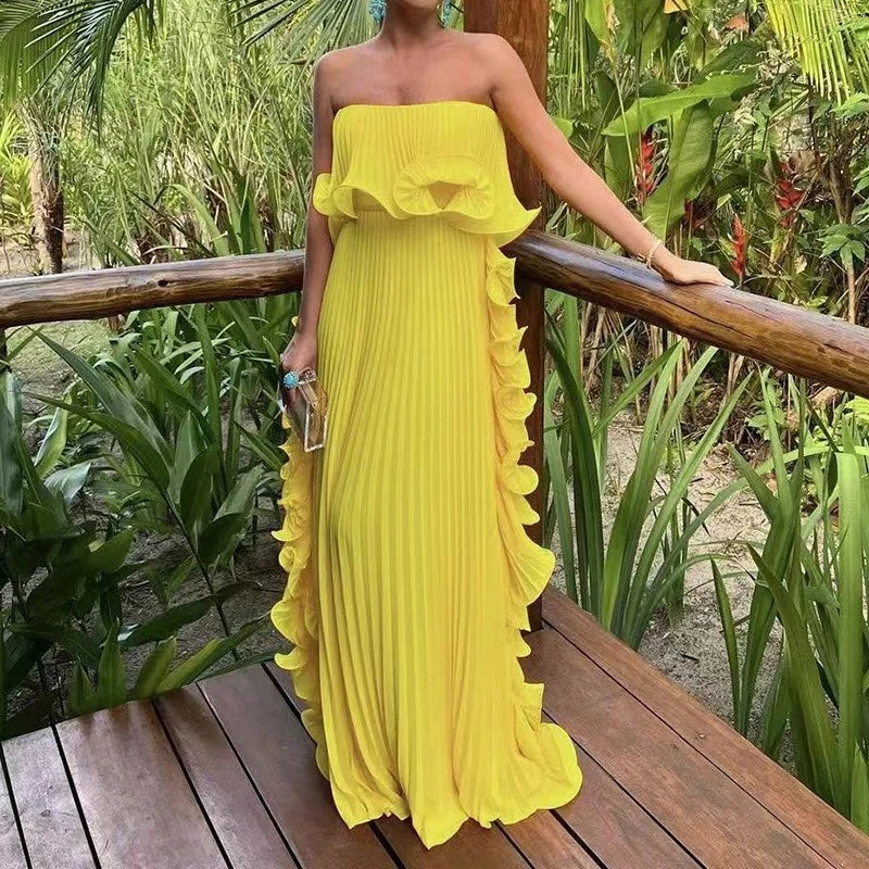 Elegant Summer Off Shoulder Strapless Maxi Dress for Women