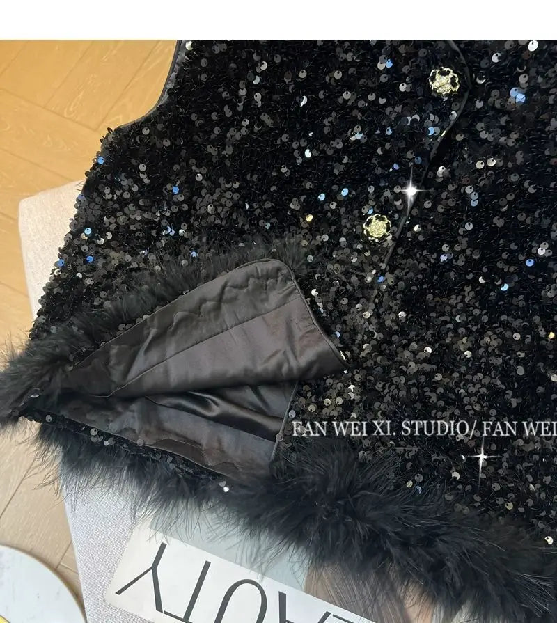 Elegant Retro Chinese Style Sequined Knit Vest for Women