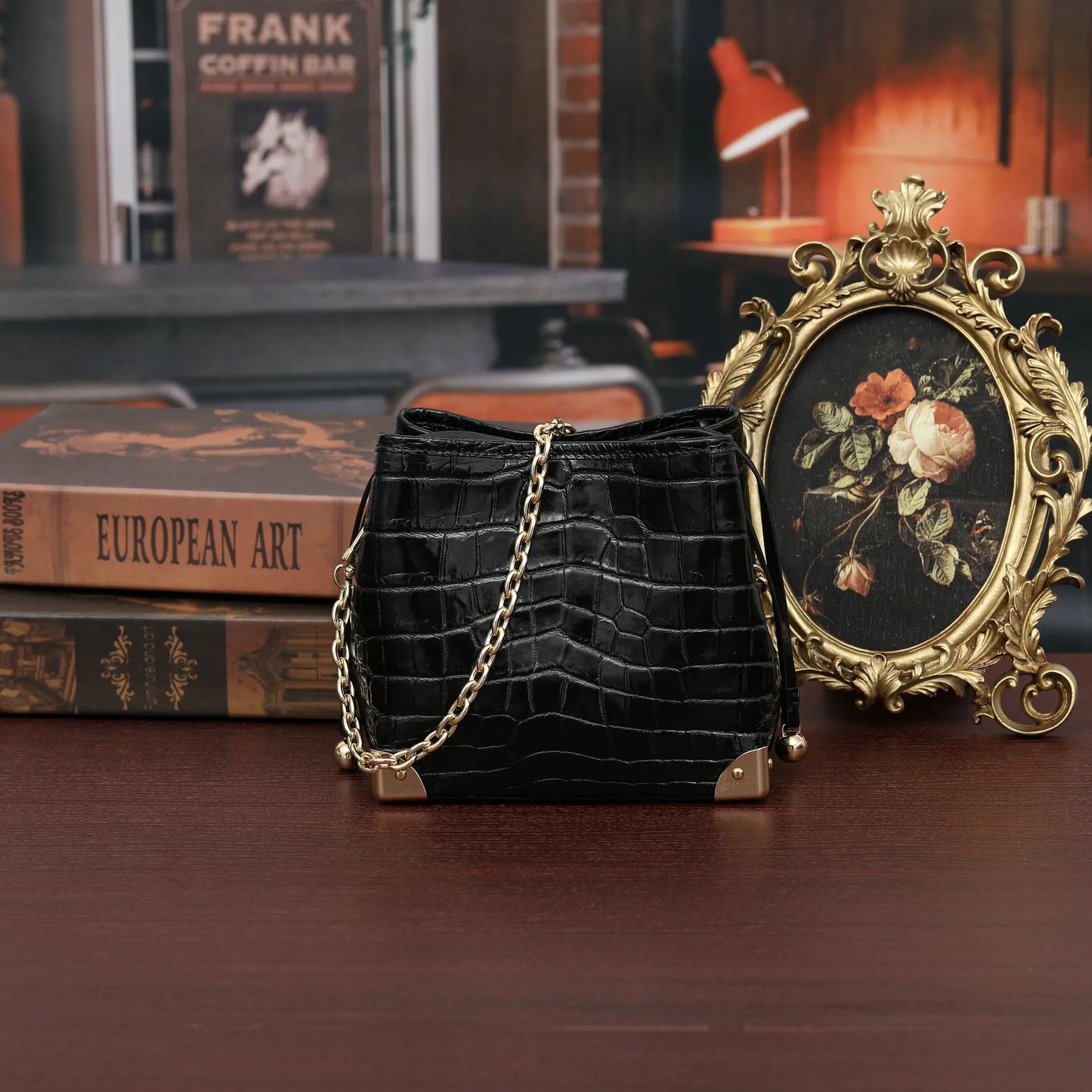 2025 New Designer Crocodile Leather Women Bucket Bag Fashion Genuine Leather Chain Lady Shoulder Bag  Crossbody Bag For Woman 45