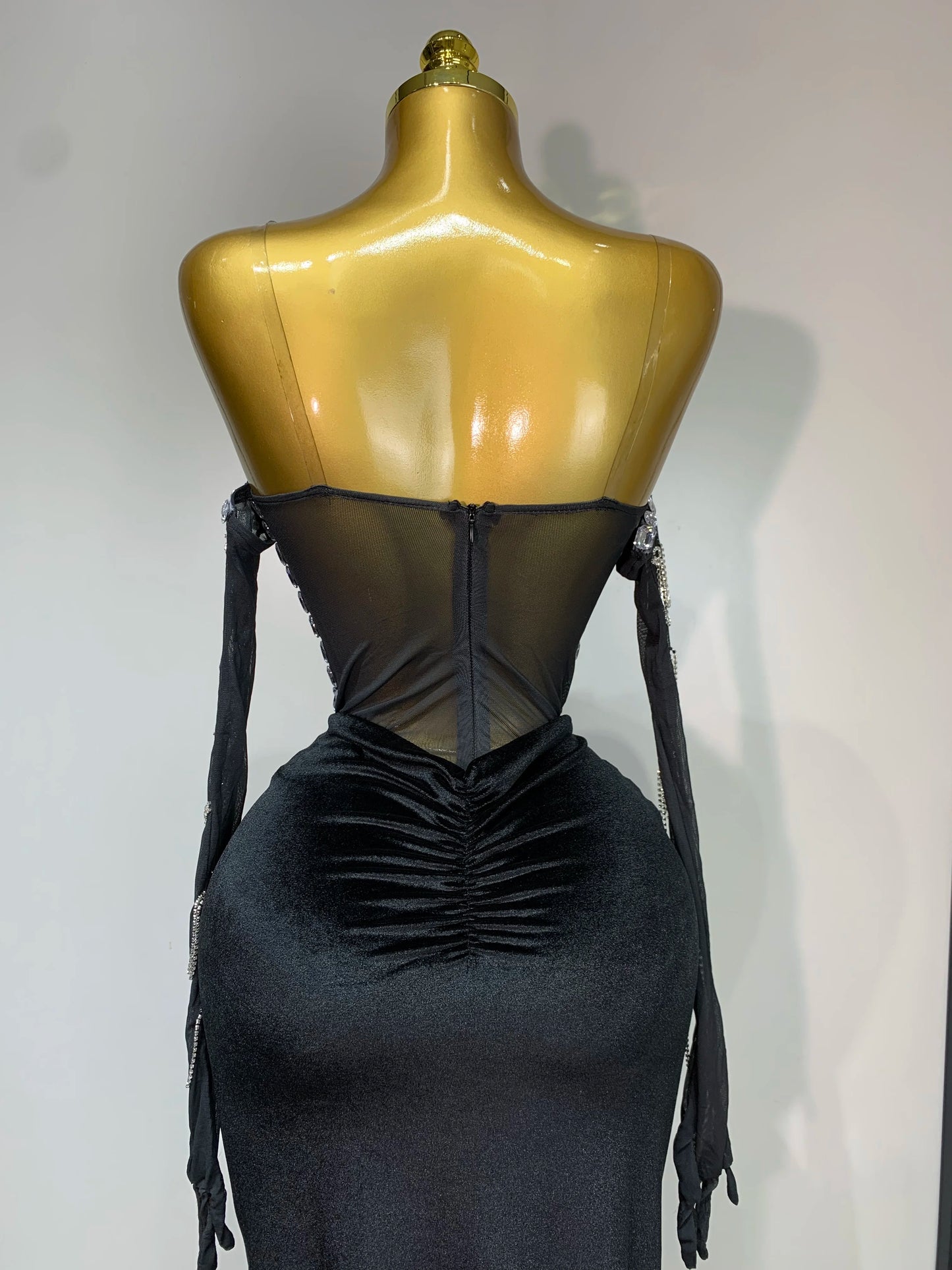 Women Sexy Strapless Rhinestone bodysuit Skirt Three Piece Set Celebrity Elegant Evening Party Birthday Dresses Stage Costume