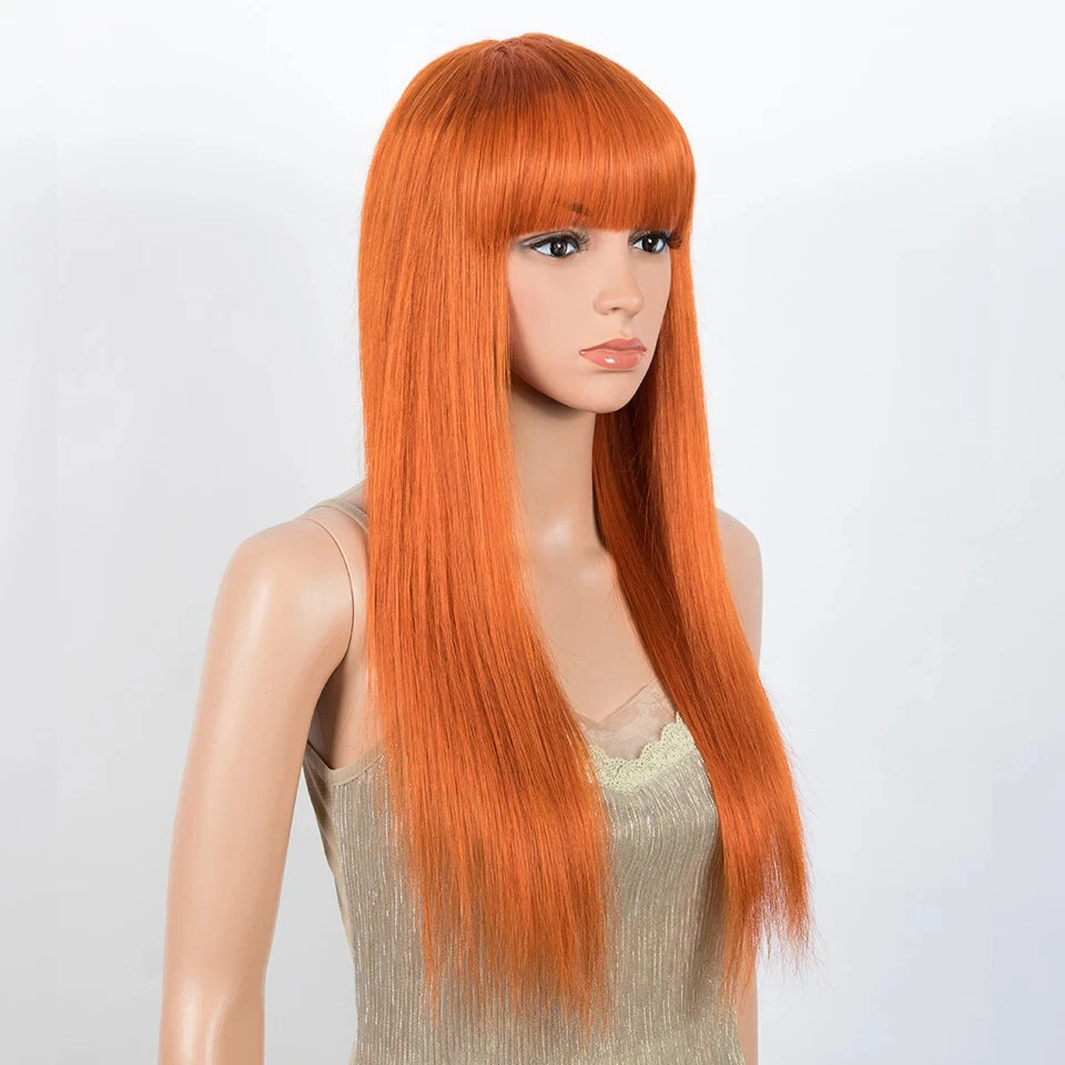 Glueless Straight Human Hair Wig With Bangs for Women