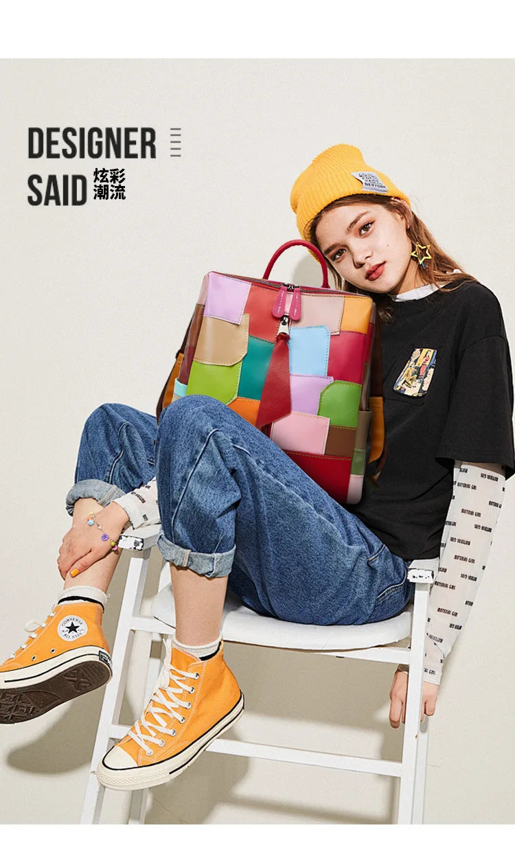 Large Capacity Internal Backpack Fashion Color Splicing Irregular Backpacks Outdoor Daily Handbag Casual Female Bag