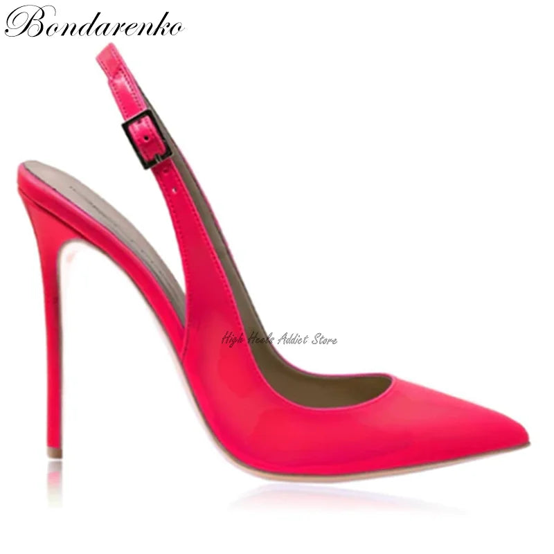 Colorful Patent Leather Slingback Pointed Toe High Heel Pumps for Women