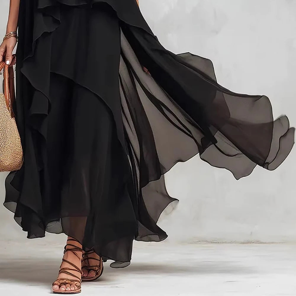 Boho Chiffon Tiered Asymmetrical Maxi Dress For Women
