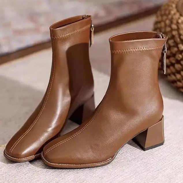 Square Toe Block Heel Ankle Boots