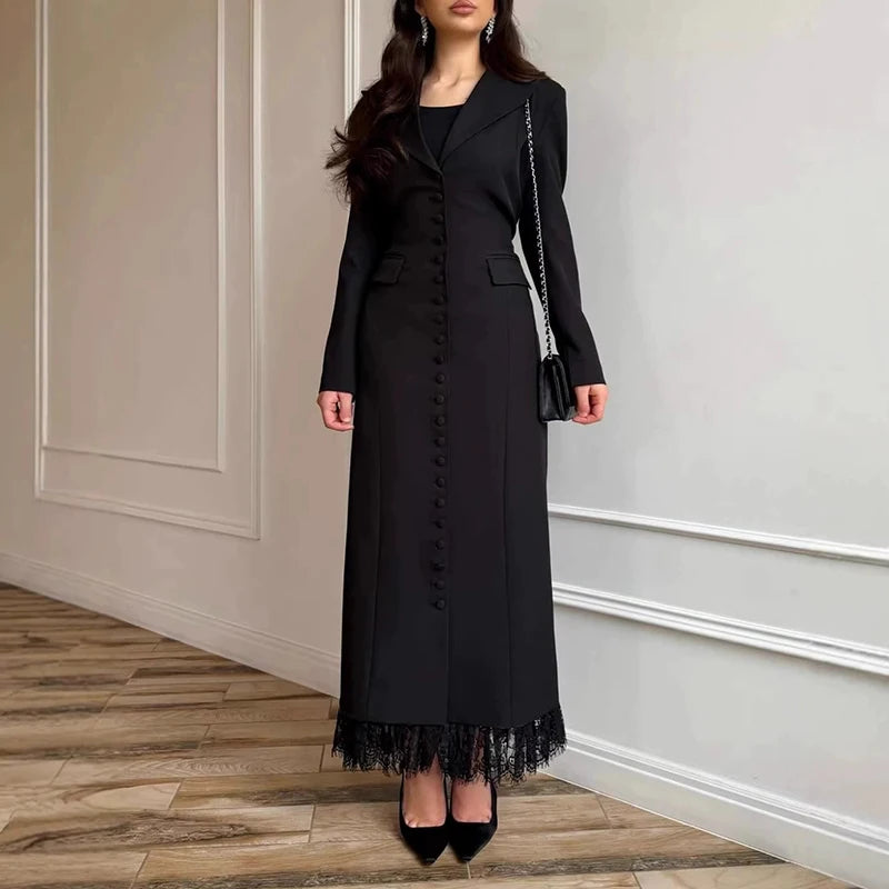Spring Sexy V-neck Single Breasted Long Dress Women's Causal Long Sleeve Solid Color Party Dress Elegant Commute Tassel Dresses
