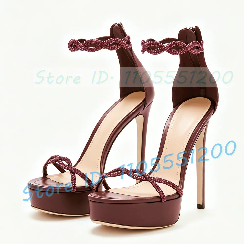 Crystal Embellished Ankle Strap Platform Sandals for Women