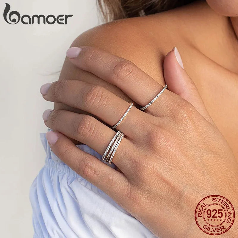 Gold Plated Simulated Diamond Stackable Rings for Women