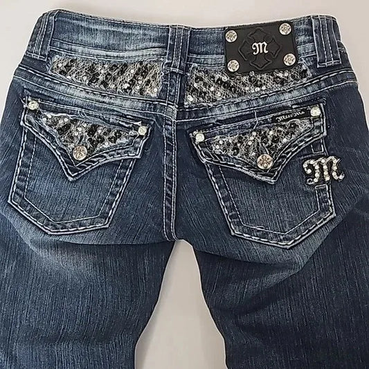 Gothic Womens Jeans Y2K Clothes Harajuku Hip Hop Pocket Embroidery Vintage Blue Baggy Jeans High Waist Slim Flared Trousers