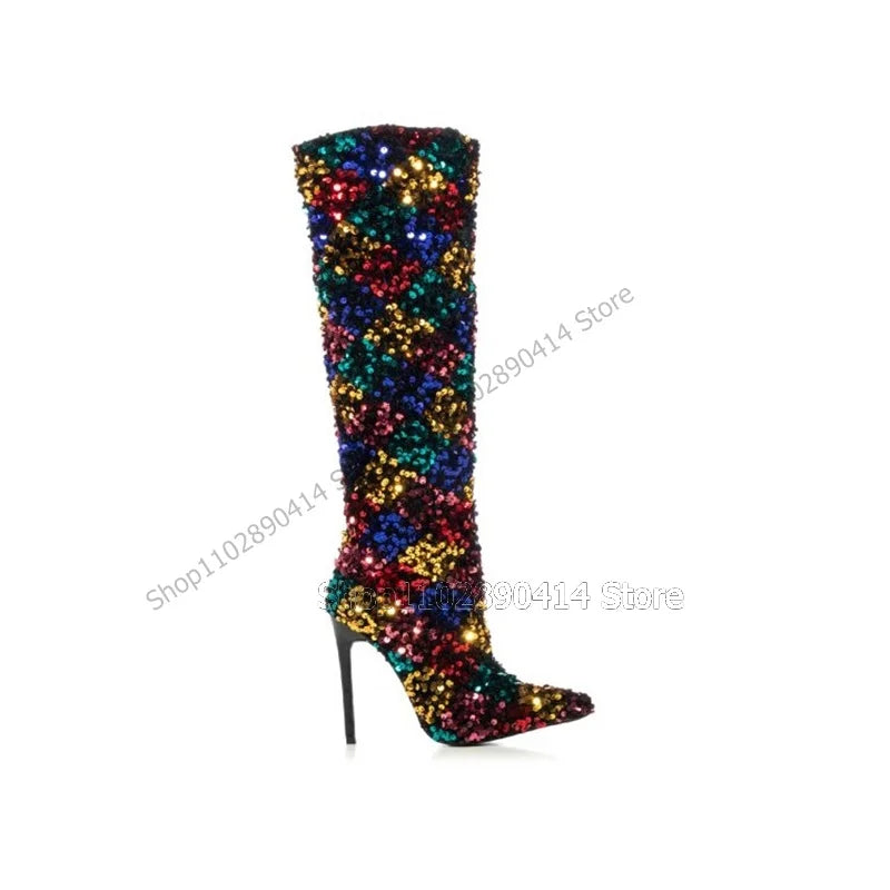 Colorful Pointed Toe Mid Calf Boots With Stiletto Heel for Women