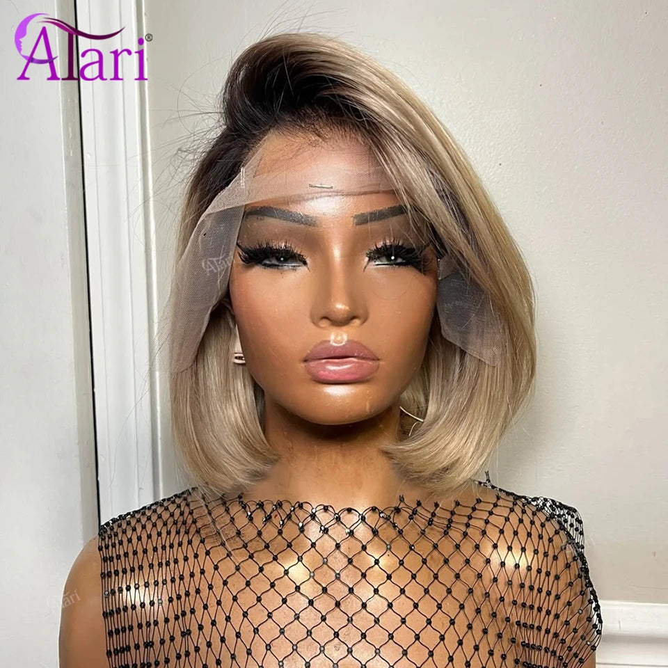 Ombre Blonde Wavy Bob Human Hair Wig