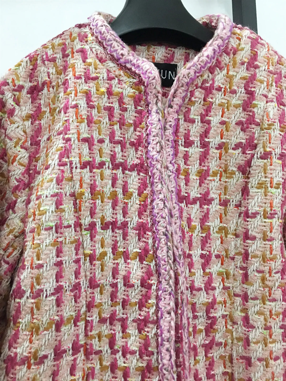 Pink O-Neck Cotton Single Breasted Jacket With Buttons And Rivets For Women