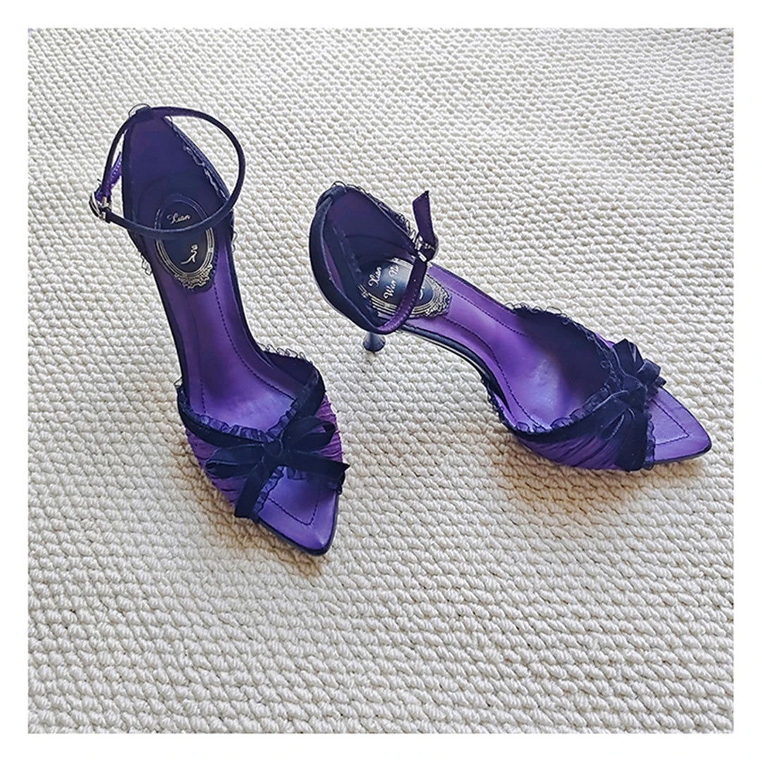 Pointed Open Toe Bow Detail High Heel Sandals for Women