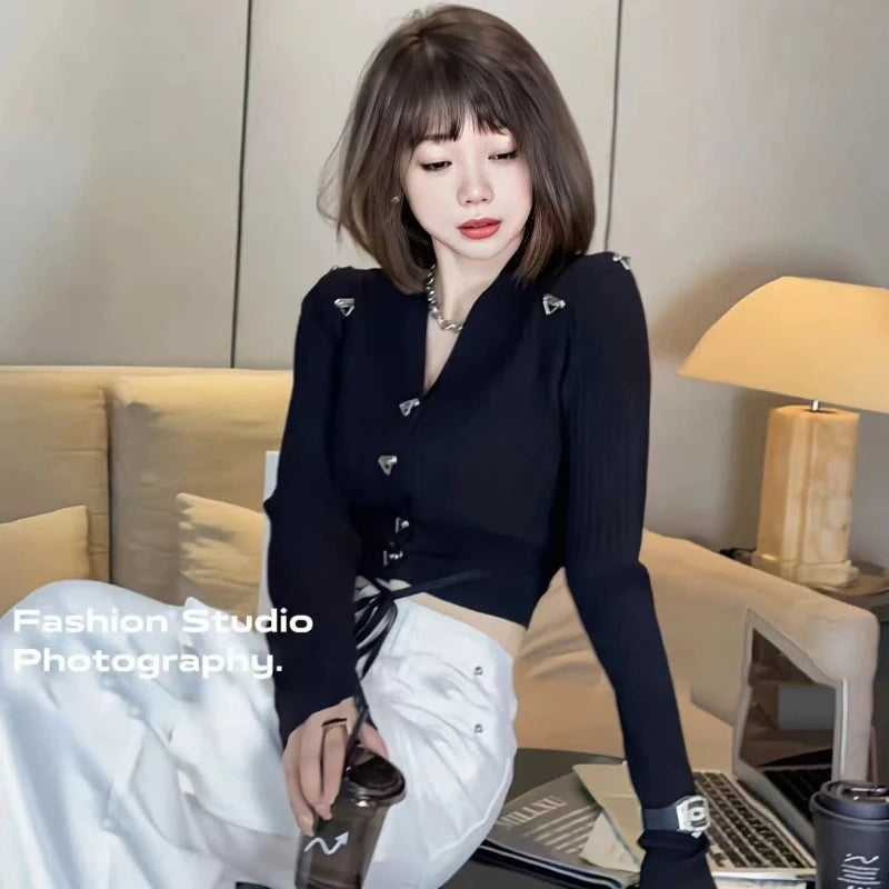 Regular Fit V Neck Long Sleeve Knit Cardigan For Women