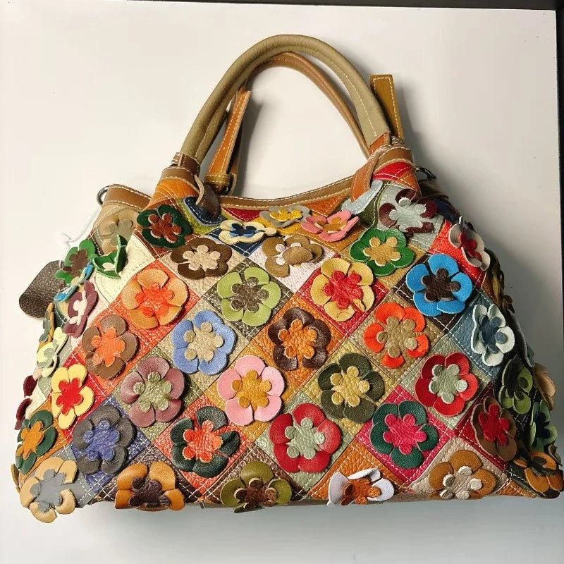 ABQP New Women's Handbag Made of Genuine Leather Hand Woven Women's Single Shoulder Crossbody Bag Color Spliced Women's Bag