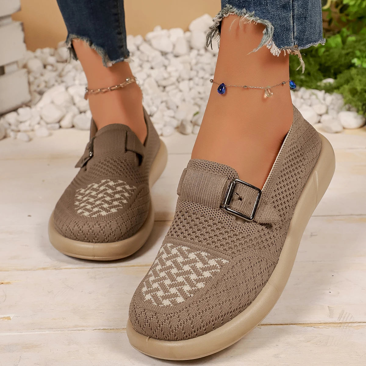 Breathable Lightweight Slip-On Knit Walking Shoes for Women