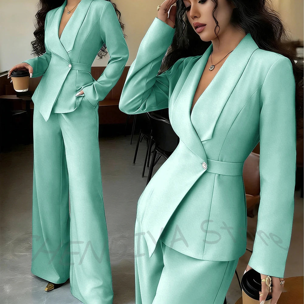 Elegant Office Lady Professional Suit Two Pieces Classic Shawl Lapel Single Button Outfit High Quality Women's Tailored Set
