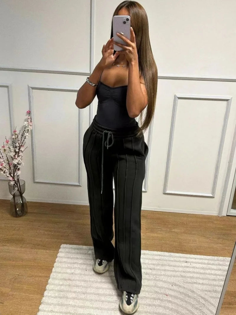 Striped Ribbon Straight Leg Jogger Pants for Women