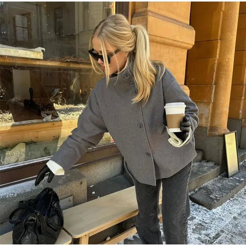 Casual Woolen Stand Collar Autumn Winter Coat for Women