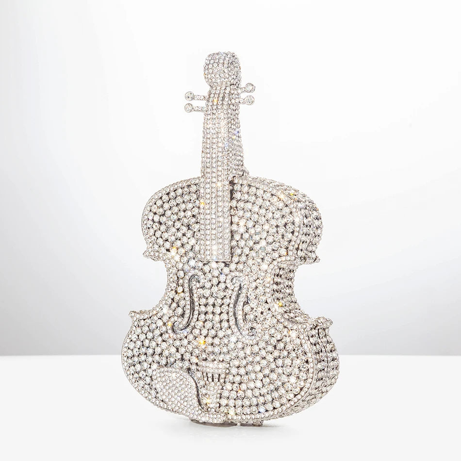 Elegant Crystal Violin Shaped Evening Clutch for Women