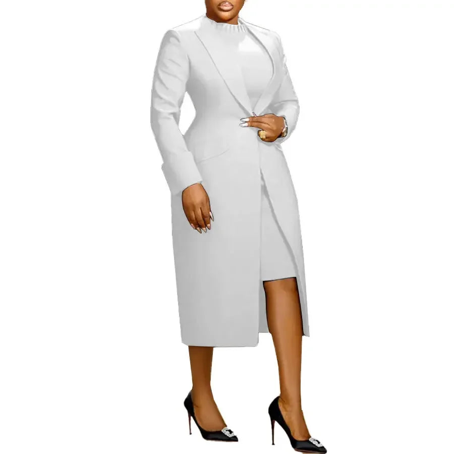 Long Sleeve Blazer and Dress Two Piece Set for Women