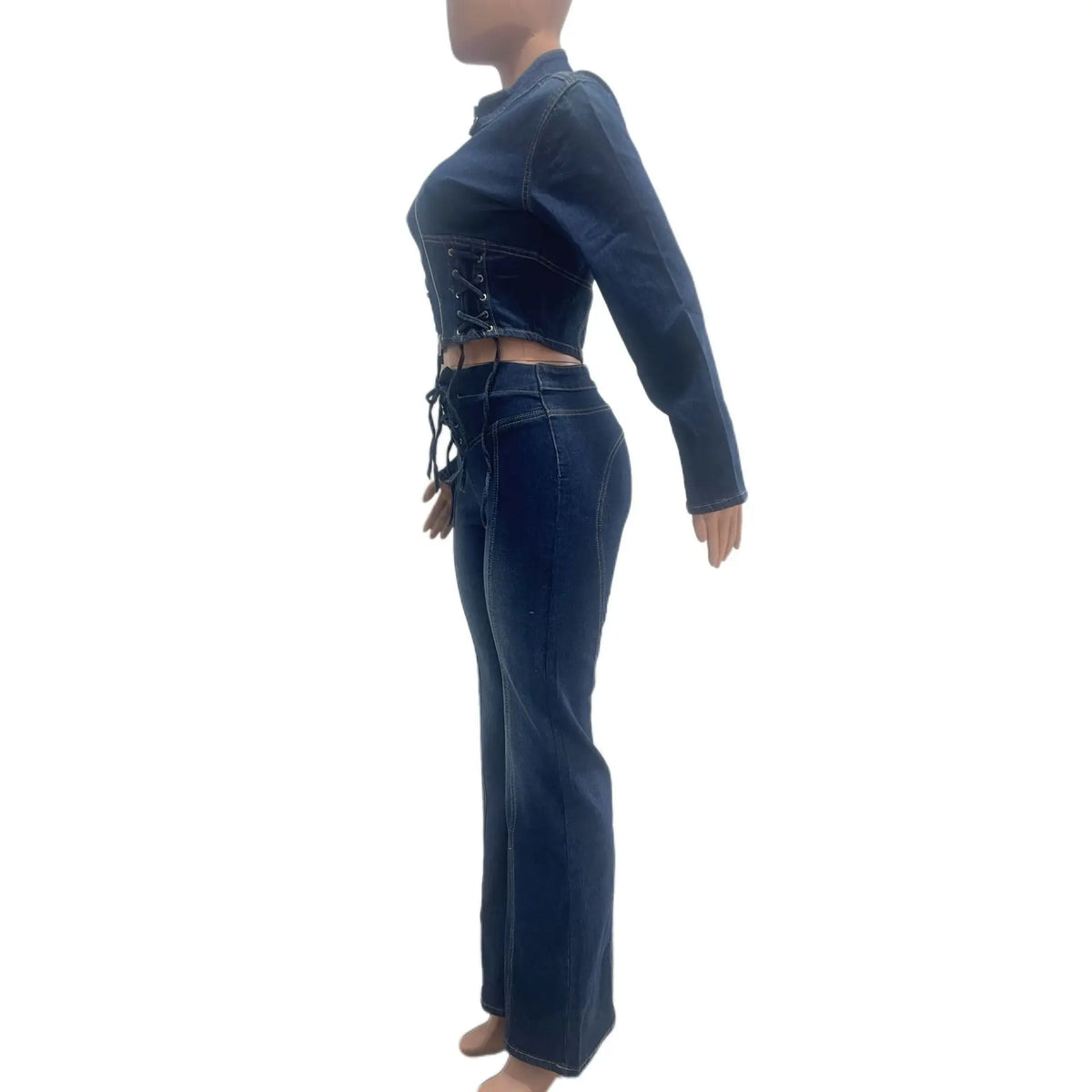 Stylish Cropped Denim Jacket And Pants Set for Women