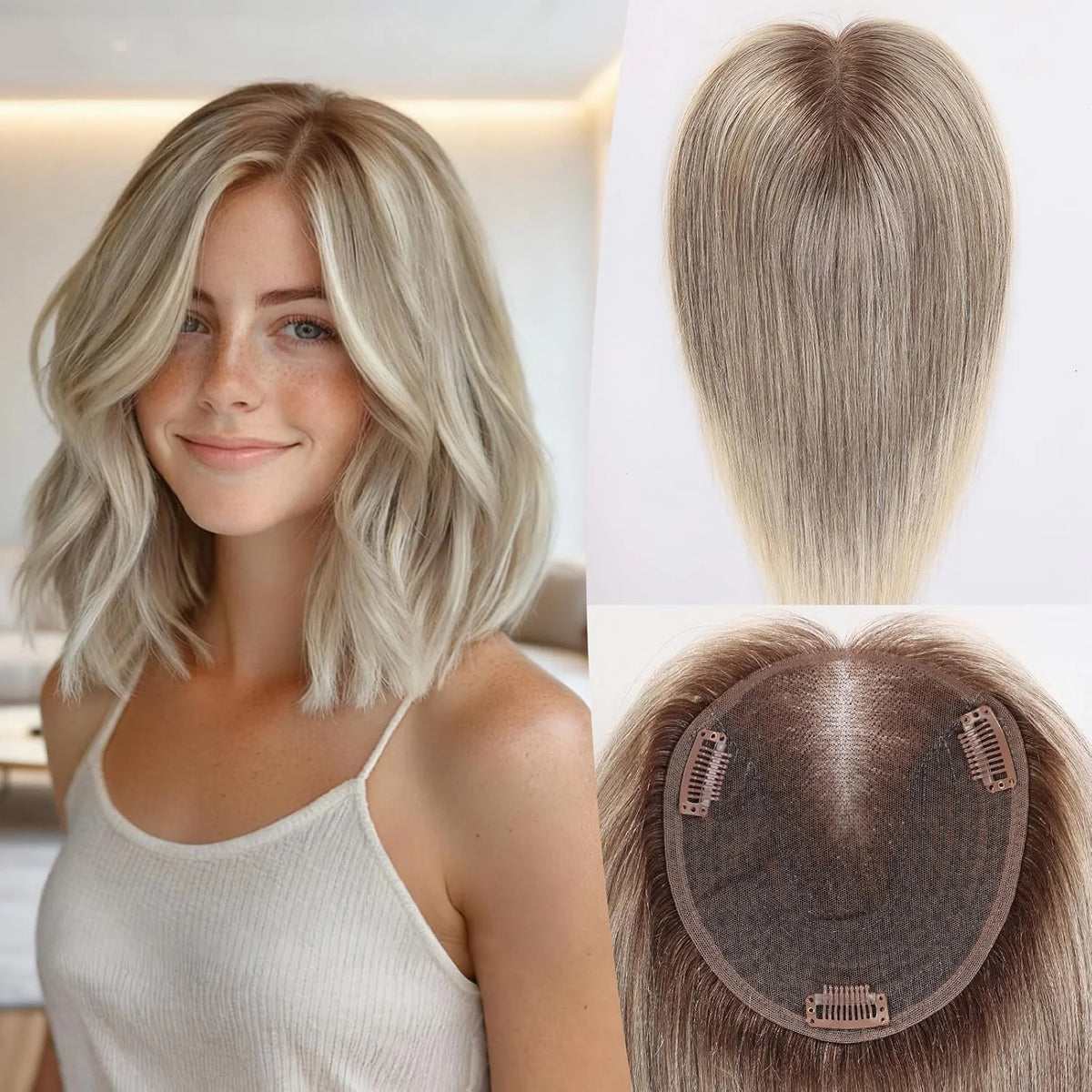 Brown And Blonde Highlighted Lace Front Hair Topper For Women