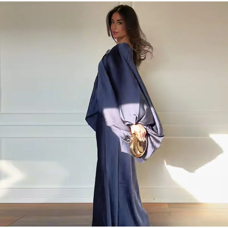 Casual Solid Batwing Sleeve Shirt Skirt Set for Women