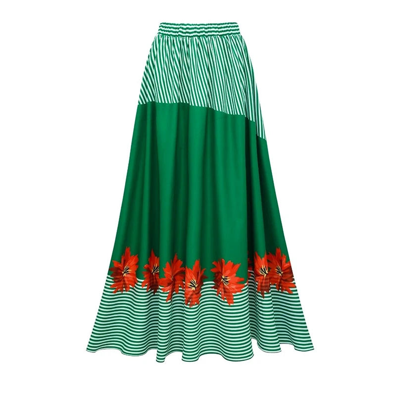 Striped Off Shoulder Bikini Set with High Waist Skirt for Women