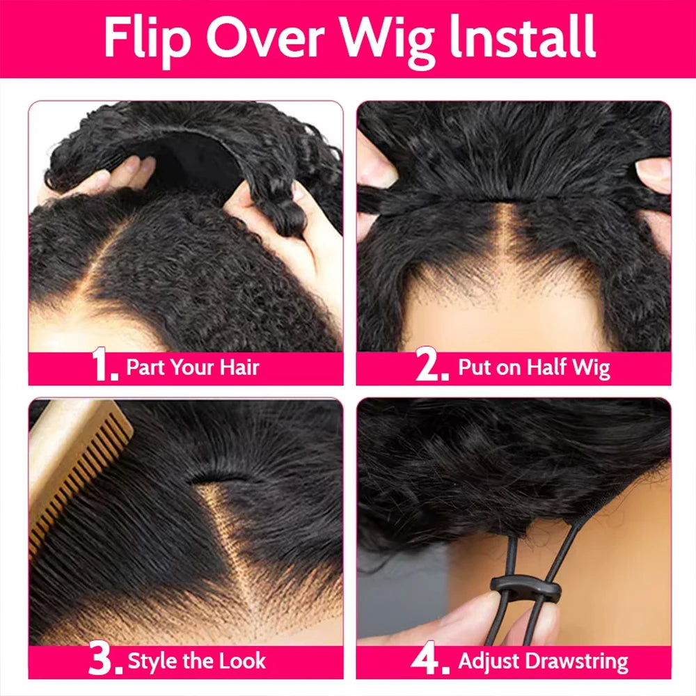 Long Glueless Curly Human Hair Drawstring Wig for Women